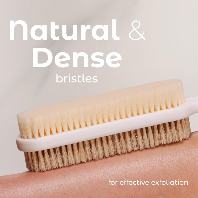 MainBasics Back Scrubber for Shower – Long Handle Dual-Sided Brush for Body Wash & Scrubbing with Exfoliating & Soft Bristles (White, Plastic) - Image 3