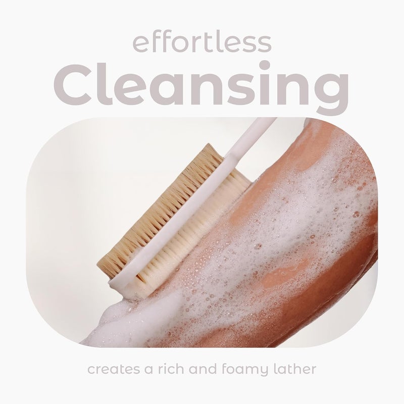 MainBasics Back Scrubber for Shower – Long Handle Dual-Sided Brush for Body Wash & Scrubbing with Exfoliating & Soft Bristles (White, Plastic) - Image 4