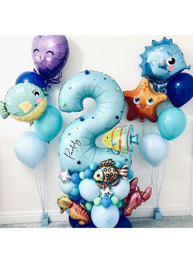 CheeseandU 44pcs Blue Number Balloon Set, Ocean World Animal Themed, Kids 2nd Birthday Party Decoration, Unisex, Reusable - Image 1