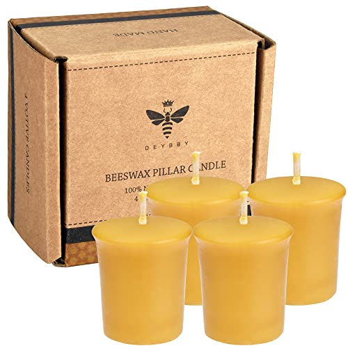 DEYBBY Pure Beeswax Votive Candles-4 Pack Natural Votives for Home Room Decor Party Wedding Spa,12 Hours Burn - Image 1