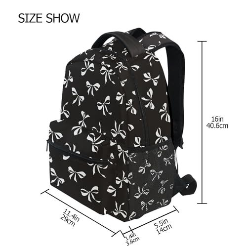 Wamika Black Bowknot Backpack for School White Ribbon Bow Tie Cute Girls Boys Backpack Bookbag Kids Children Teens Backpacks for Age 616 M - Image 3