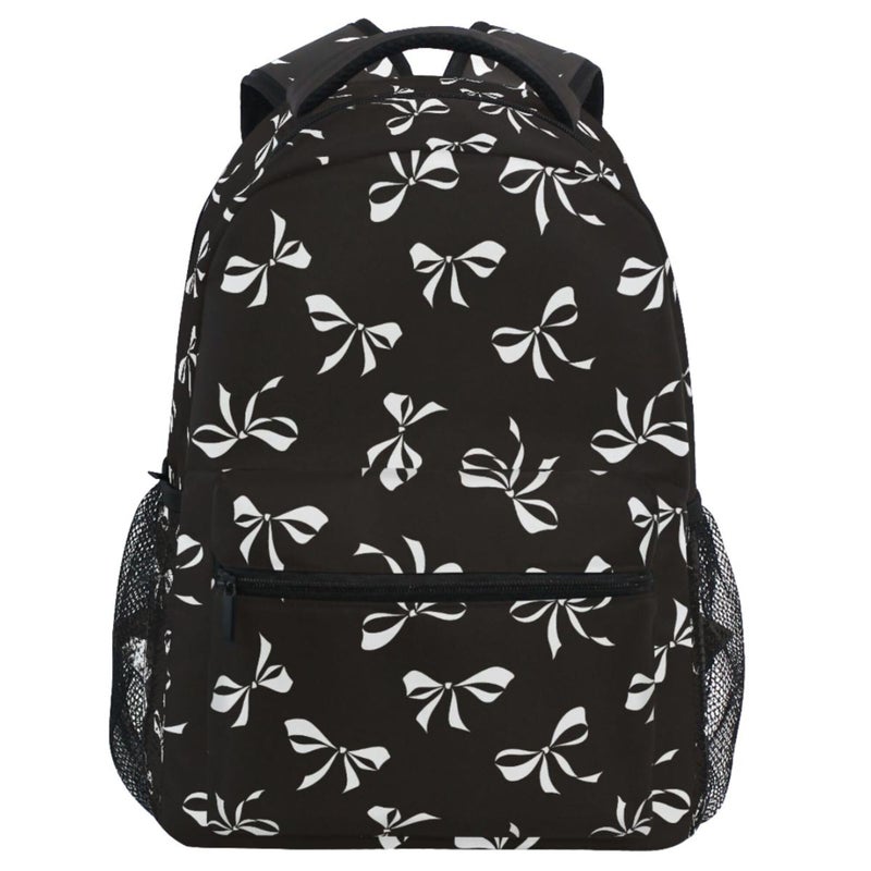 Wamika Black Bowknot Backpack for School White Ribbon Bow Tie Cute Girls Boys Backpack Bookbag Kids Children Teens Backpacks for Age 616 M - Image 2