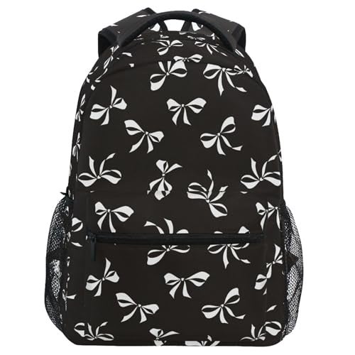 Wamika Black Bowknot Backpack for School White Ribbon Bow Tie Cute Girls Boys Backpack Bookbag Kids Children Teens Backpacks for Age 616 M - Image 1