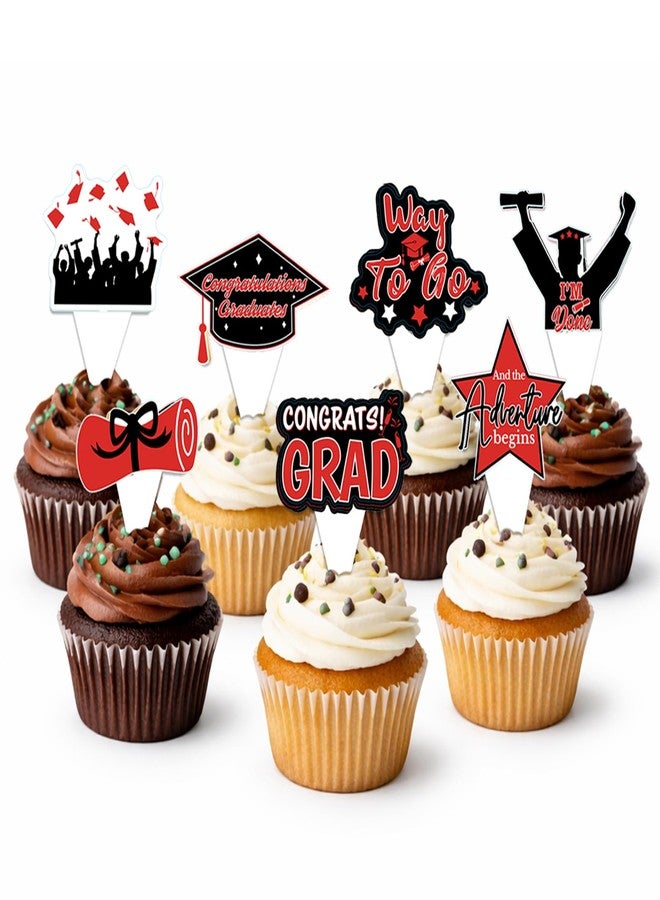 MIMURHYL 42pcs Graduation Cupcake Toppers Class of 2026 Paper Cupcake Picks Grad Cap Diploma Picks for Dessert Food Pizza Decorations (red white) - Image 1