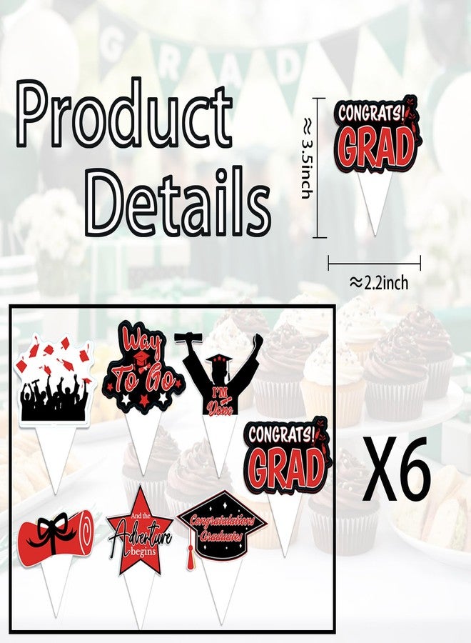 MIMURHYL 42pcs Graduation Cupcake Toppers Class of 2026 Paper Cupcake Picks Grad Cap Diploma Picks for Dessert Food Pizza Decorations (red white) - Image 2