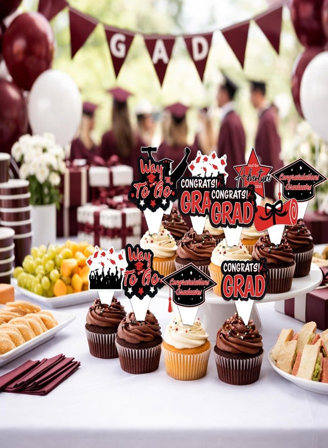 MIMURHYL 42pcs Graduation Cupcake Toppers Class of 2026 Paper Cupcake Picks Grad Cap Diploma Picks for Dessert Food Pizza Decorations (red white) - Image 3