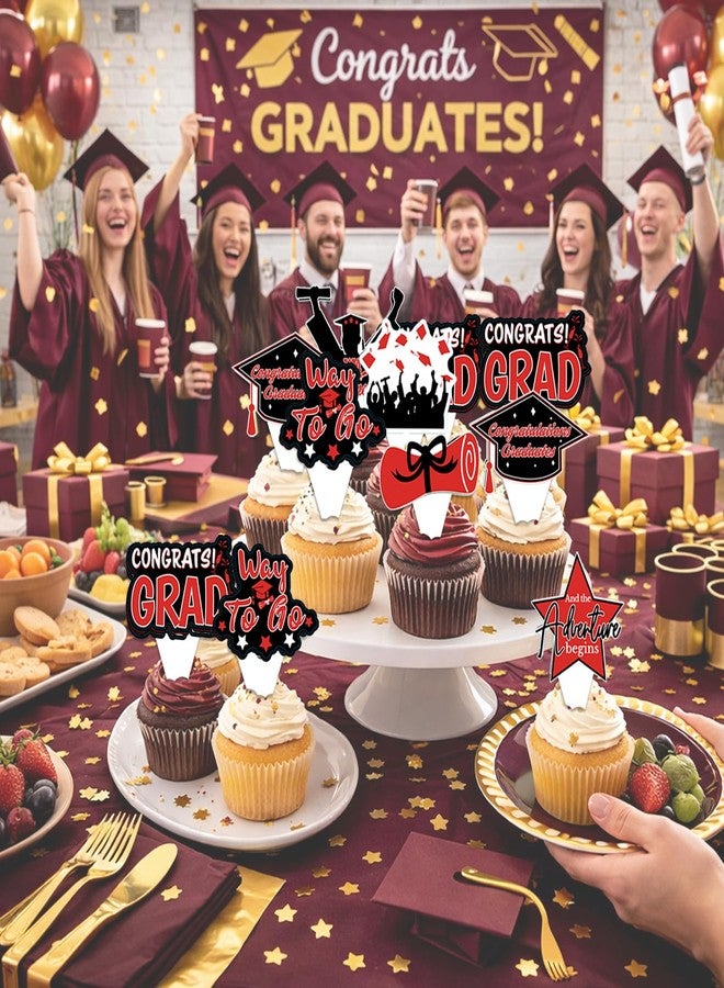 MIMURHYL 42pcs Graduation Cupcake Toppers Class of 2026 Paper Cupcake Picks Grad Cap Diploma Picks for Dessert Food Pizza Decorations (red white) - Image 4