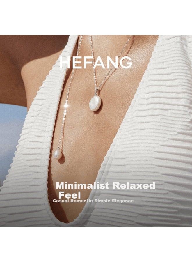 Hefang Button Pearl Long Necklace Luxury Birthday Gift For Girlfriend Wife - Image 1