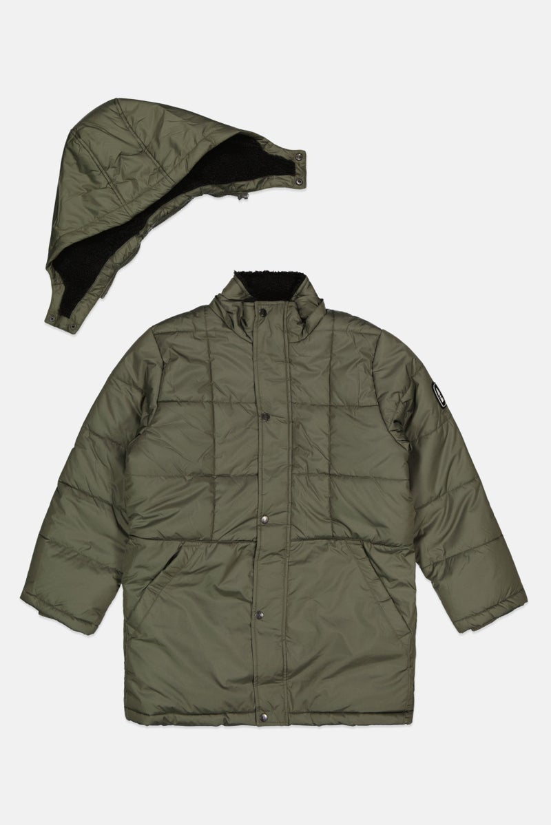 Bass Outdoor Kids Boy Plain Hooded Puffer Jacket, Olive - Image 3