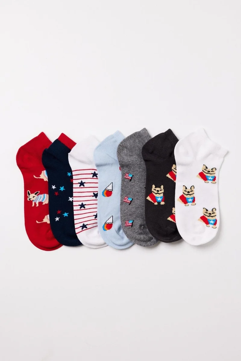 Katia&Bony Women's Dog Patterned 7-Piece Booties Socks