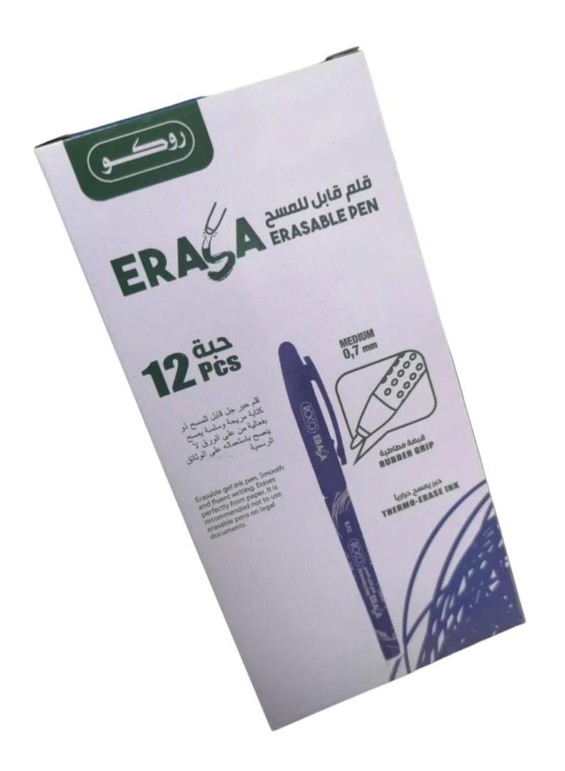 ROCO Erasable Pen 0.7mm Blue Color Pack of 12 - Image 2
