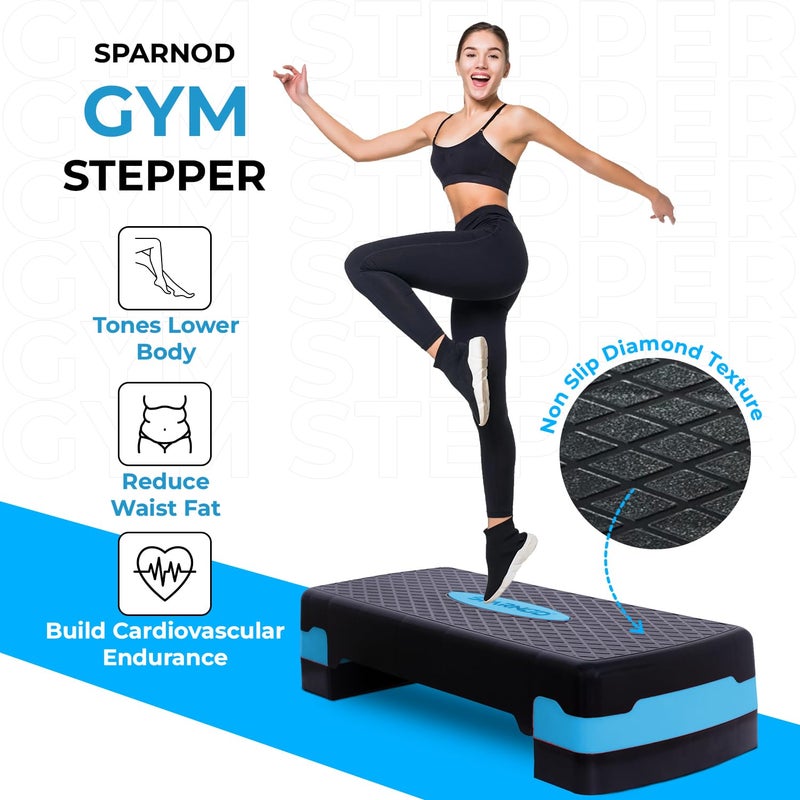 Sparnod Fitness SAS-1000 Aerobic Gym Stepper for Exercise at Home, Adjustable Height, Anti-Skid Surface, Supports up to 225 kg, Compact & Portable, Ideal for Cardio, Strength Training & Pilates (Blue) - Image 5