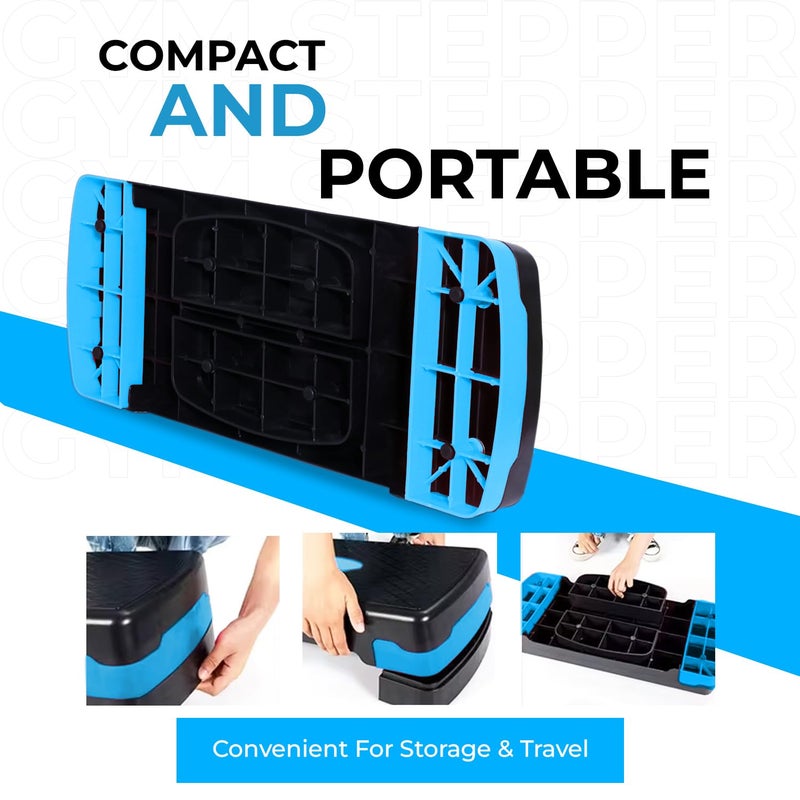 Sparnod Fitness SAS-1000 Aerobic Gym Stepper for Exercise at Home, Adjustable Height, Anti-Skid Surface, Supports up to 225 kg, Compact & Portable, Ideal for Cardio, Strength Training & Pilates (Blue) - Image 3