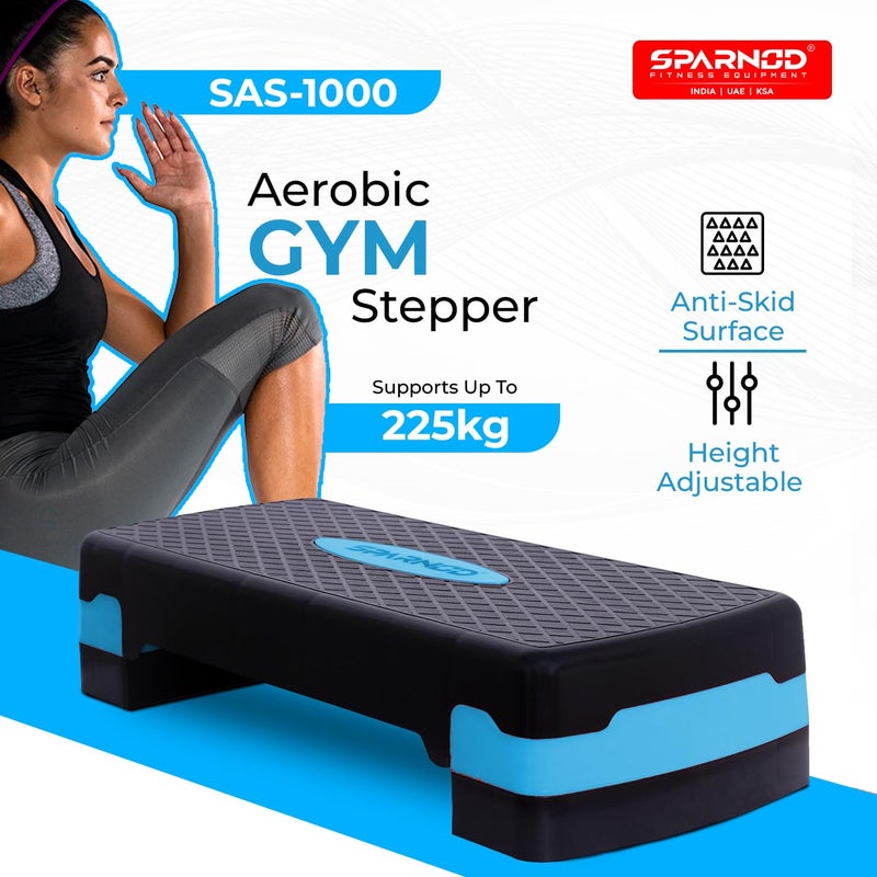 Sparnod Fitness SAS-1000 Aerobic Gym Stepper for Exercise at Home, Adjustable Height, Anti-Skid Surface, Supports up to 225 kg, Compact & Portable, Ideal for Cardio, Strength Training & Pilates (Blue) - Image 2