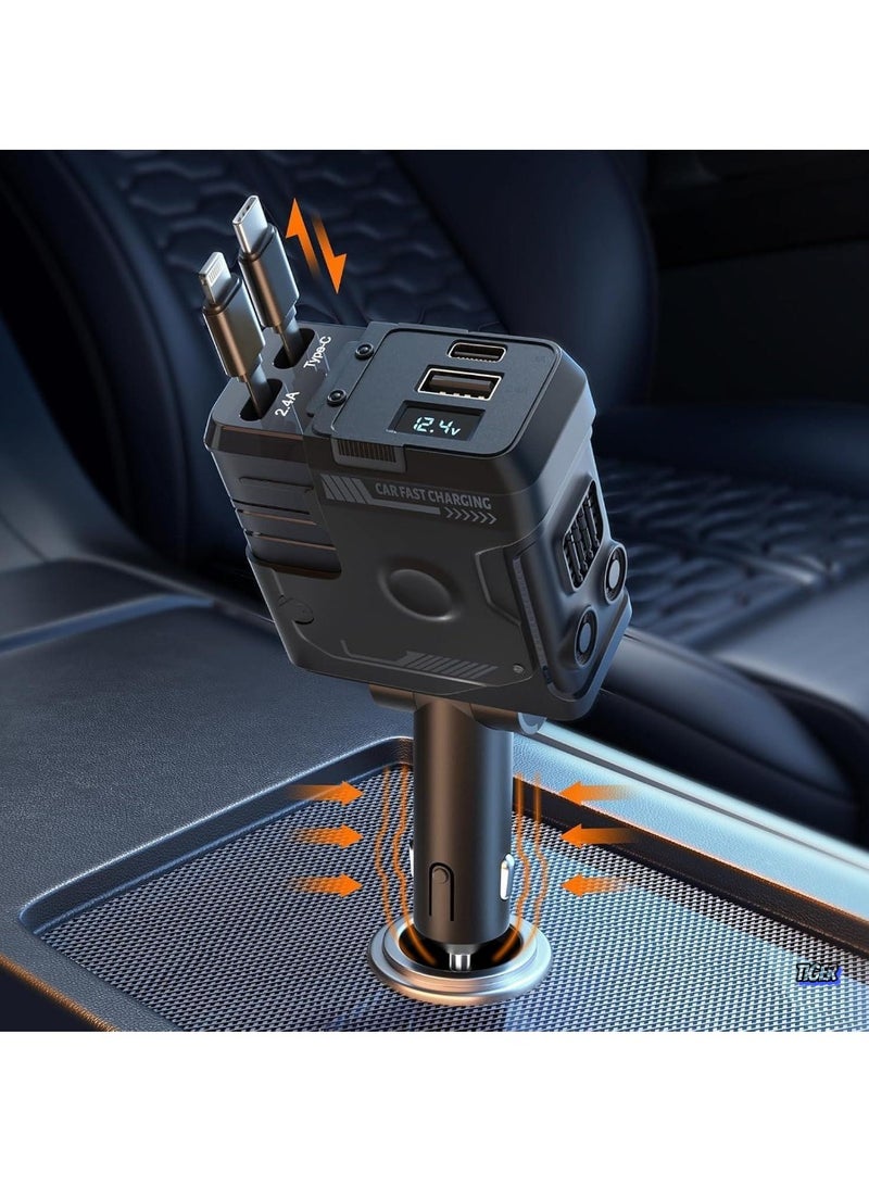 TIGER 120W Car Charger with 4 Ports, 4-in-1 Super Fast Car Phone Charger, 2 USB Ports Car Charger Adapter, Compatible with Multiple Brands (Black) – Fast Charging for Phones, Tablets, GPS, and More - Image 1