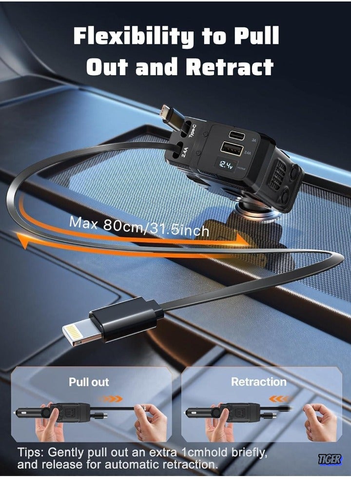 TIGER 120W Car Charger with 4 Ports, 4-in-1 Super Fast Car Phone Charger, 2 USB Ports Car Charger Adapter, Compatible with Multiple Brands (Black) – Fast Charging for Phones, Tablets, GPS, and More - Image 2