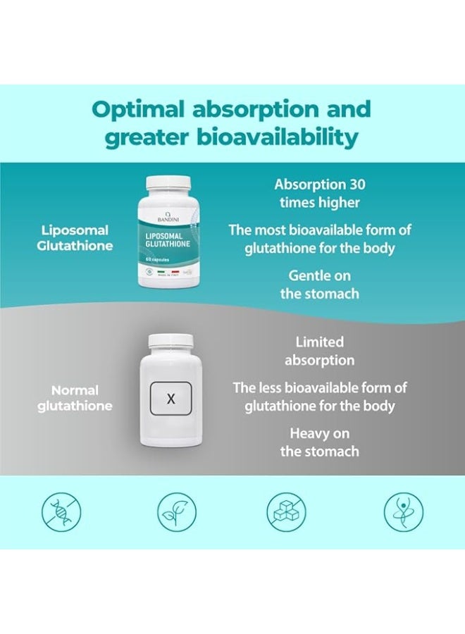 بانديني جلوتاثيون ليبوزومي مخفض | L-Glutathione Setria® – امتصاص أفضل، مضاد للأكسدة، إزالة السموم ومكافحة الشيخوخة لحماية الخلايا المثلى – 60 كبسولة - Image 3
