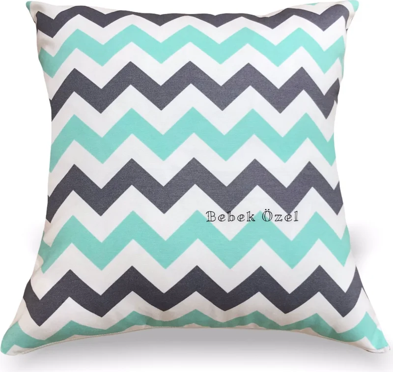بيبيك اوزيل Baby Special Baby/Kid's Room Gray Mint Zigzag Printed Throw Pillow Cover (Double Sided)