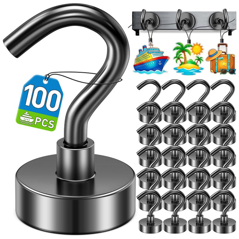 Mukfirm 100 Pack Magnetic Hooks for 2026 Cruise Cabins Beach Vacation 30lbs Heavy Duty Magnet with Hook Metal Magnetic Hooks for Kitchen Fridge Grills Hanging Magnet Hooks for Classroom Locker Utensil Racks - Image 2