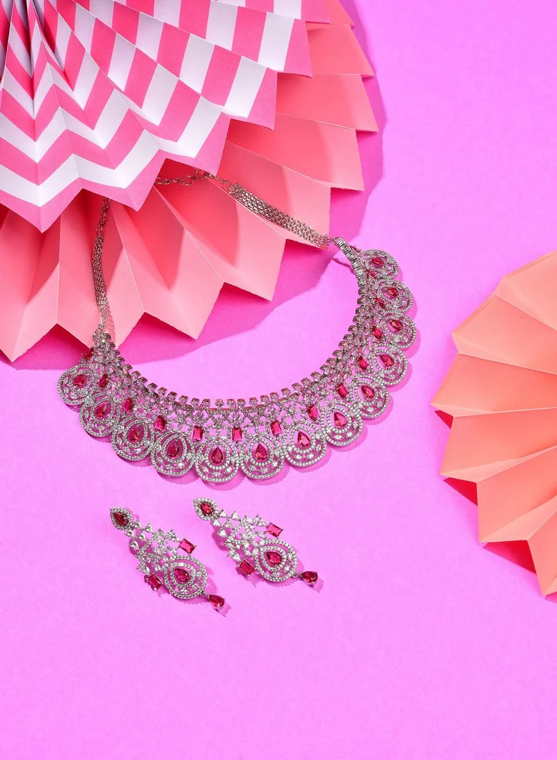 SOHI Silver Plated Designer Stone Necklace and Earring Set