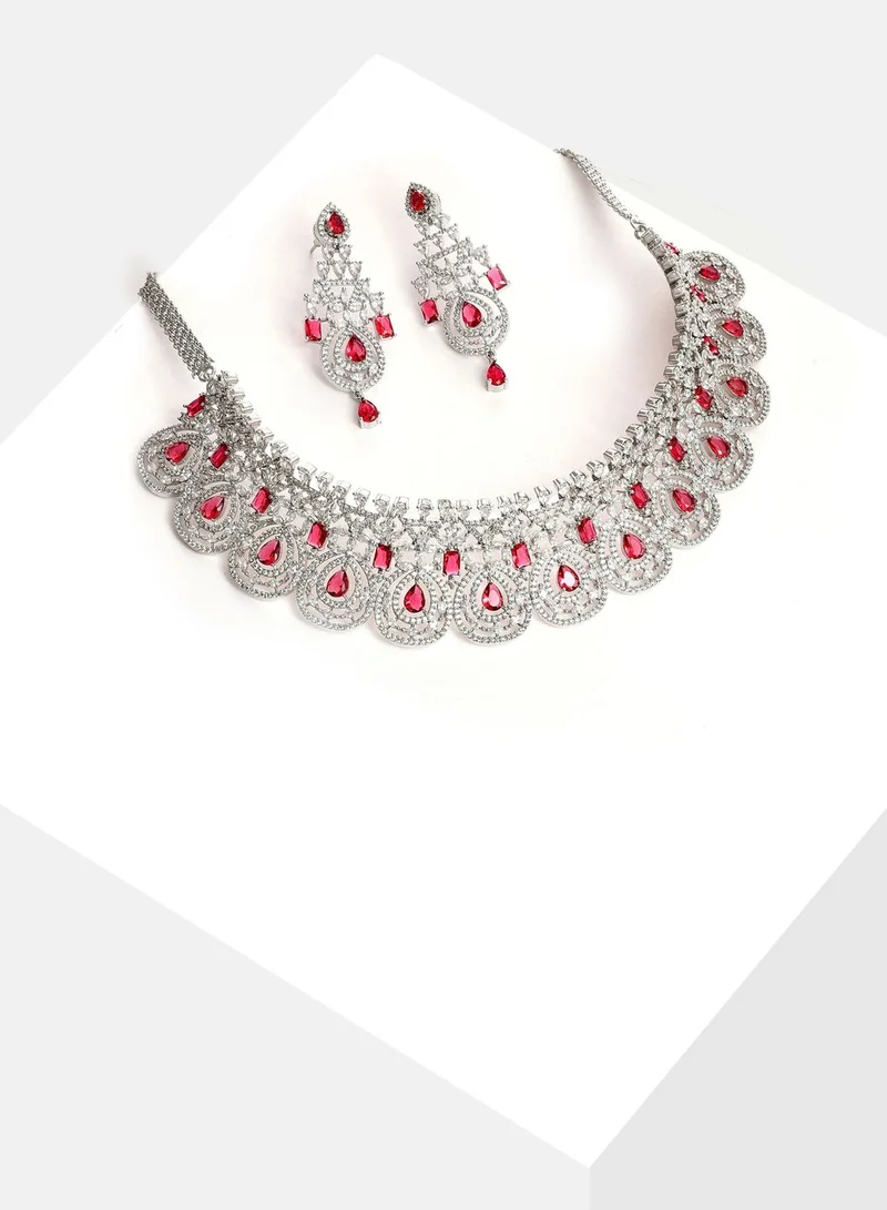 SOHI Silver Plated Designer Stone Necklace and Earring Set
