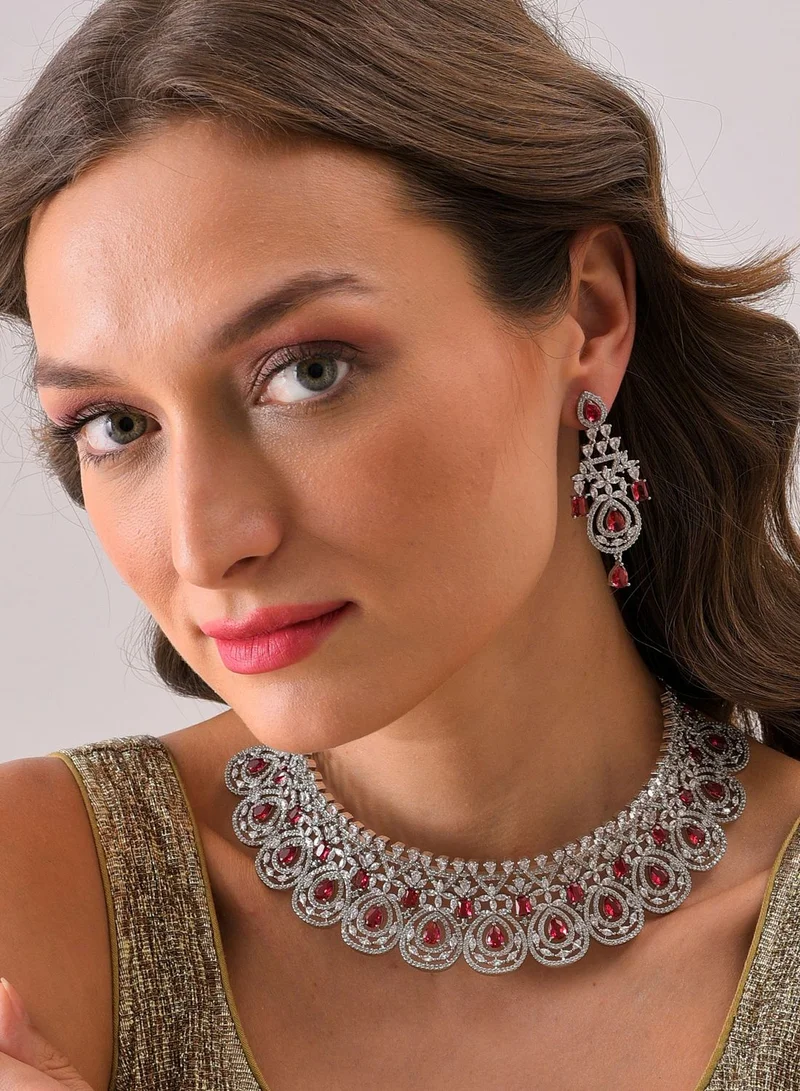 SOHI Silver Plated Designer Stone Necklace and Earring Set