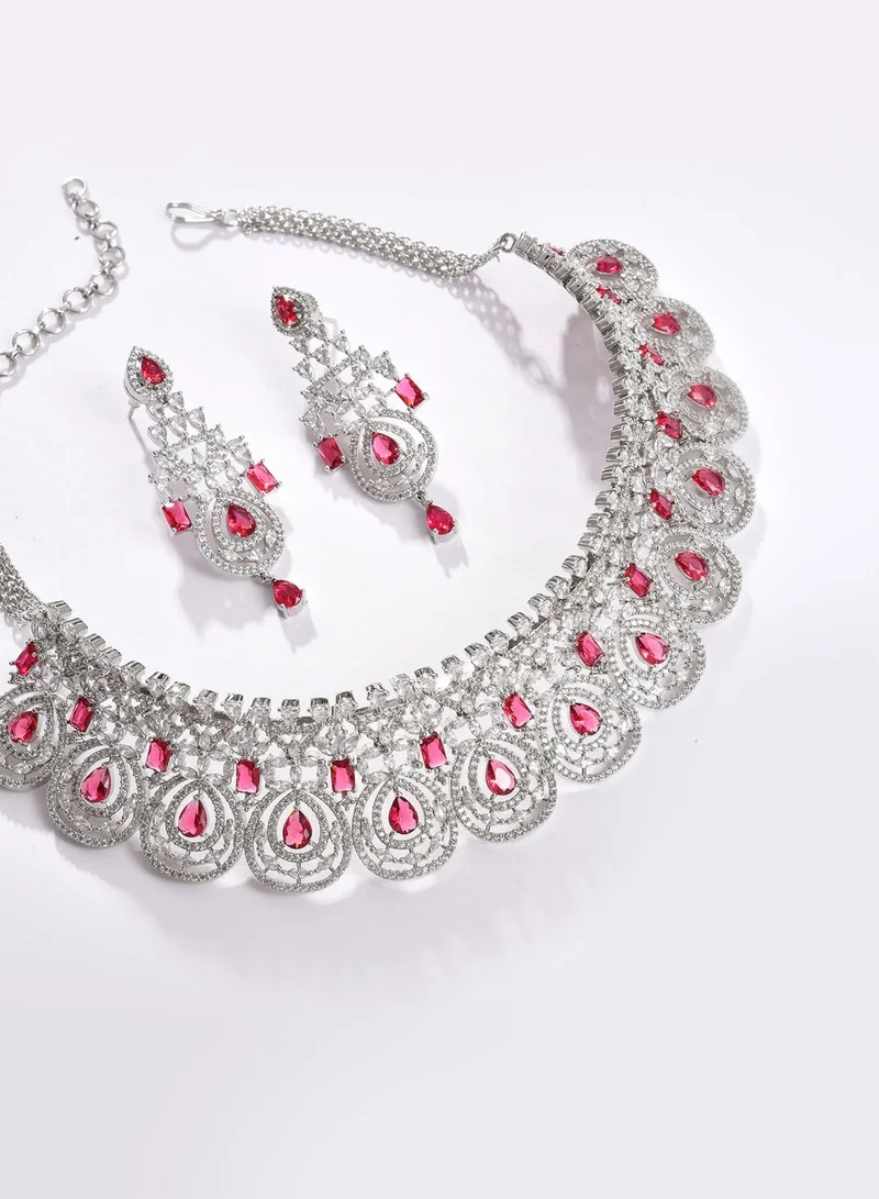 SOHI Silver Plated Designer Stone Necklace and Earring Set