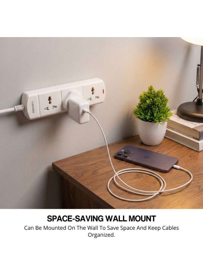 دوميا Multi-Way Power Extension Strip, Universal Socket Design, 3-Meter Cable - Surge Protected, Charging Station for Home, Office, Kitchen, Apartment - White - Image 3