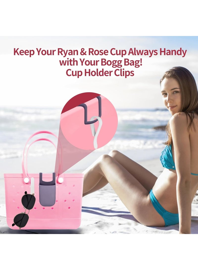 SOLARAE Hooks Accessories for Bogg Bags, 6 PCS Insert Charm Key Holder Clip Cup Holder Attachment Organize Girls Hair Ties for Beach Tote Bags Rubber Beach Tote Bag, Waterproof Zipper Bag Accessories - Image 4