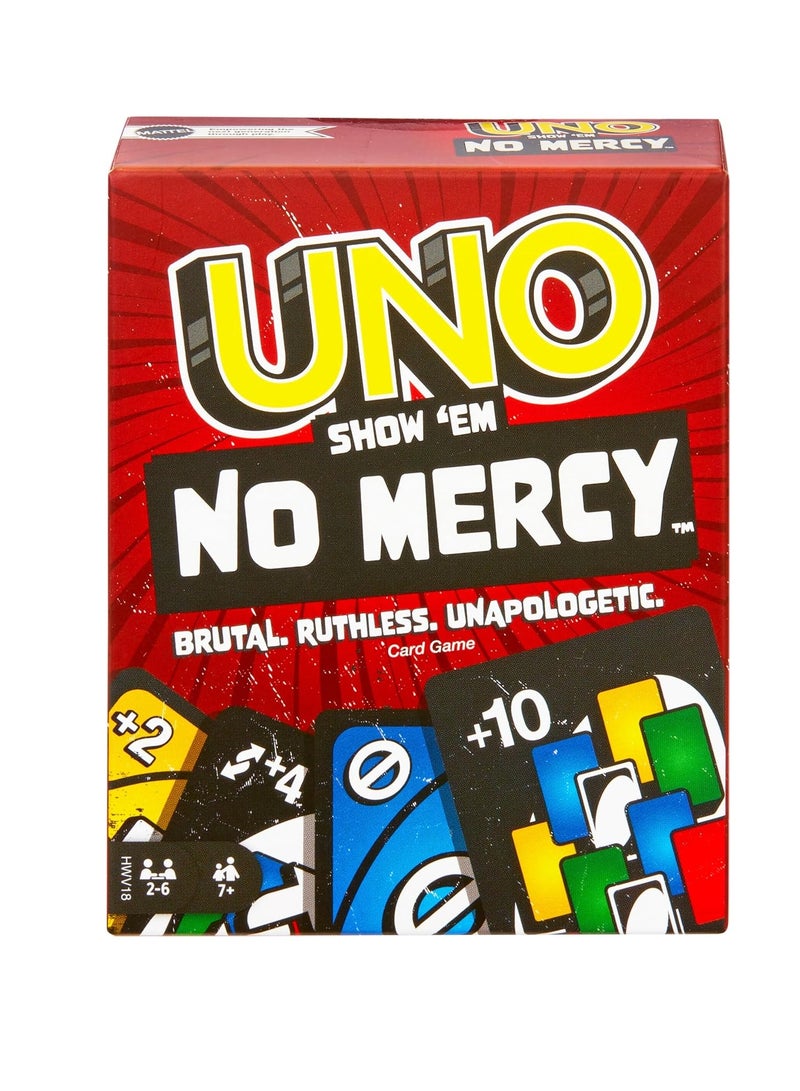 Mattel Games UNO Show ‘em No Mercy Card Game for Kids, Adults & Family Parties and Travel With Extra Cards, Special Rules and Tougher Penalties  - Image 1