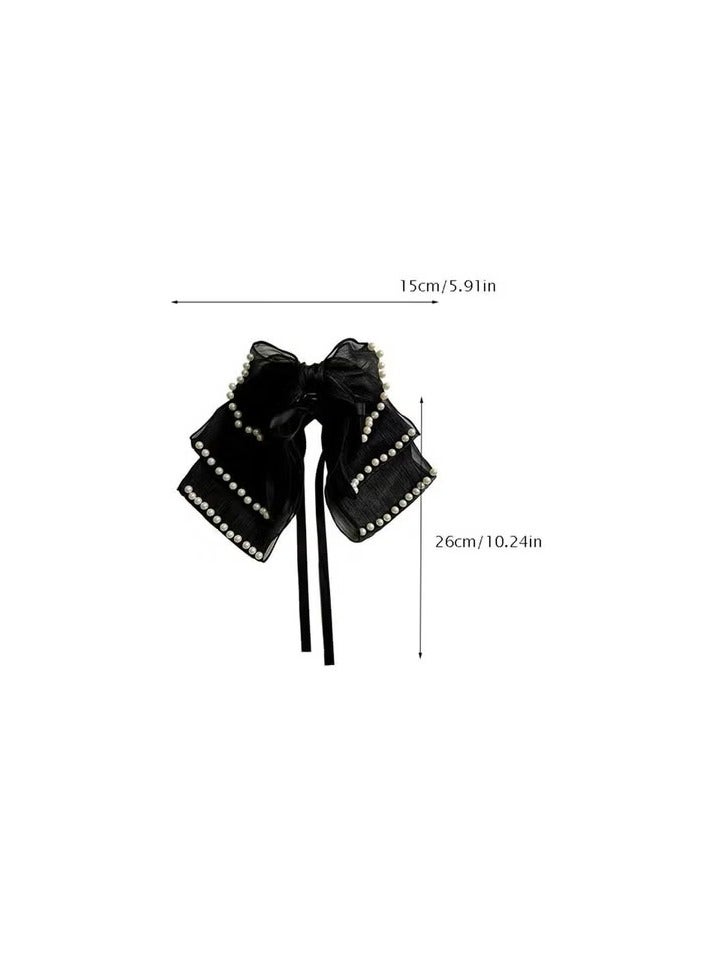 KHAJUL 2-Piece Bow Clip With Pearl for Women Girls' Hair or DIY Hijab (White+black) - Image 2