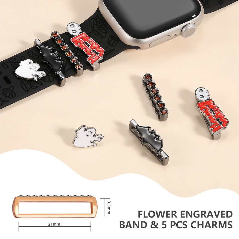 DaQin Halloween Engraved Band Compatible with Apple Watch Bands for Women 40mm 38mm 41mm 42mm,Soft Silicone Strap With Dressy Decorative Apple Watch Charms for iWatch Series 11 10 9 8 7 6 5 4 3 2 1 SE - Image 4