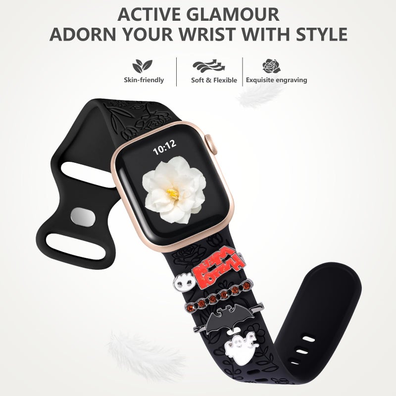 DaQin Halloween Engraved Band Compatible with Apple Watch Bands for Women 40mm 38mm 41mm 42mm,Soft Silicone Strap With Dressy Decorative Apple Watch Charms for iWatch Series 11 10 9 8 7 6 5 4 3 2 1 SE - Image 5