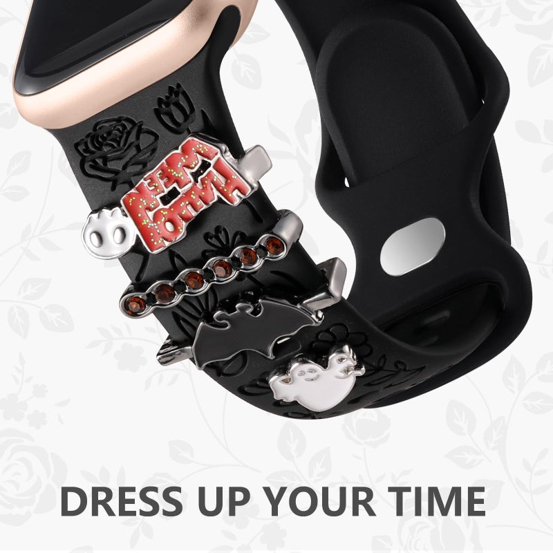 DaQin Halloween Engraved Band Compatible with Apple Watch Bands for Women 40mm 38mm 41mm 42mm,Soft Silicone Strap With Dressy Decorative Apple Watch Charms for iWatch Series 11 10 9 8 7 6 5 4 3 2 1 SE - Image 3