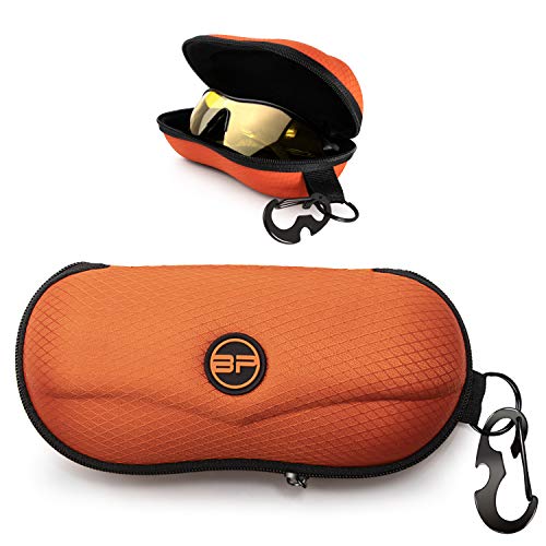 BLUPOND Sunglasses Case Semi Hard EVA Shell with Metal Hanging Hook Belt Clip Sun Glasses Storage (Orange) - Image 1