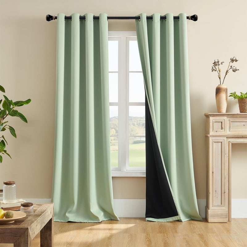 Rutterllow 100% Blackout Curtains 2 Panels Set  Heat and Full Light Blocking Drapes with Grommets for Bedroom  Thermal Insulated Window Treatment Drapes for Living Room (Sage Green  52x96inch) - Image 1