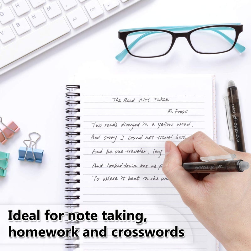 Vanstek 18 Pack Retractable Erasable Gel Pens Clicker, 9 Black & 9 Blue, Fine Point(0.7), Make Mistakes Disappear, Premium Comfort Grip Black & Blue Ink for Writting, Note Taking and Crossword Puzzles - Image 5