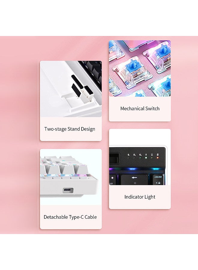 Magic-Refiner MK16 Mechanical Keyboard BT Wired Dual Mode Keyboard 68 Keys RGB Gaming Keyboard with Mechanical Blue Switch White