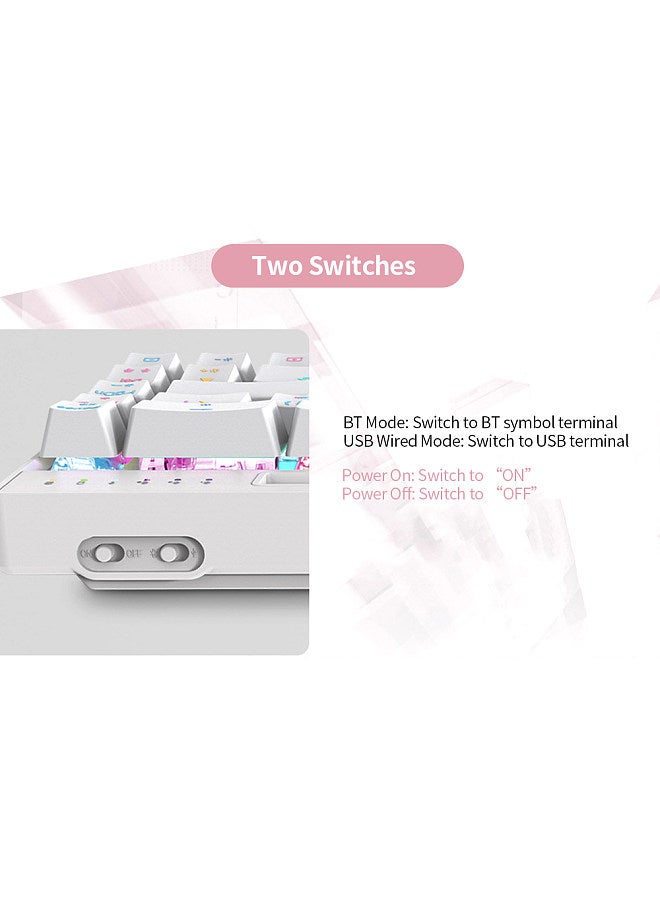 Magic-Refiner MK16 Mechanical Keyboard BT Wired Dual Mode Keyboard 68 Keys RGB Gaming Keyboard with Mechanical Blue Switch White