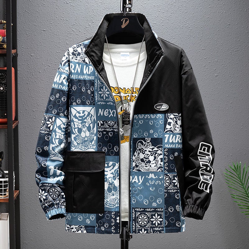 [Two-Sided Wear] Plus Size Autumn New Jacket Explosion Net Red Tiger Print Collar Youth Fashion Coat - Image 1