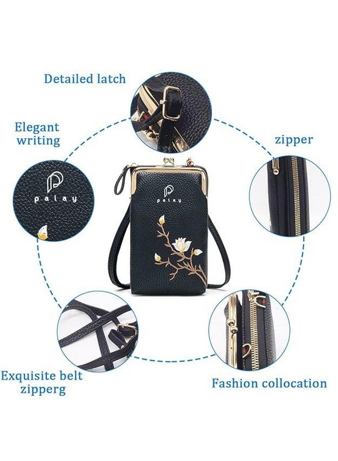 bago حقيبة هاتف كروس بودي للنساء هدية للفتيات أنيقة ناعمة من الجلد الصناعي حاملة الهاتف المحمول محفظة صغيرة مع سحاب حقائب كتف صغيرة مع حزام فتحات بطاقات (أسود) - Image 2