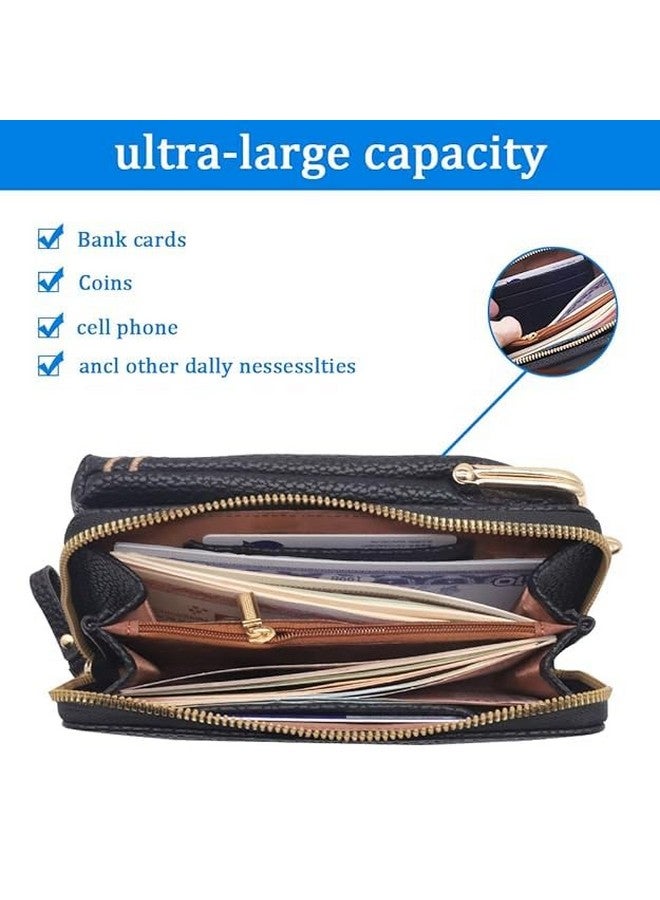 bago حقيبة هاتف كروس بودي للنساء هدية للفتيات أنيقة ناعمة من الجلد الصناعي حاملة الهاتف المحمول محفظة صغيرة مع سحاب حقائب كتف صغيرة مع حزام فتحات بطاقات (أسود) - Image 3