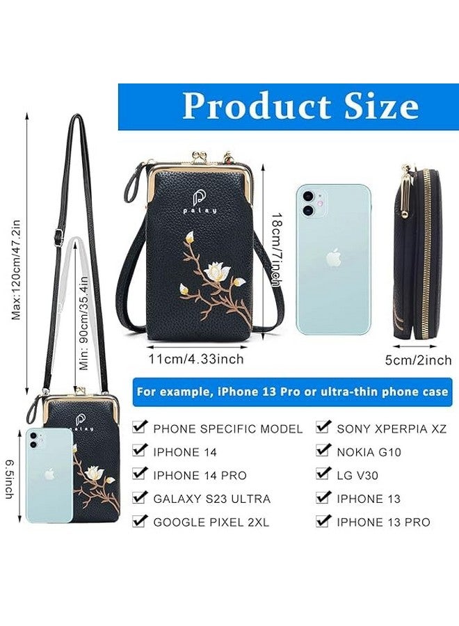 bago حقيبة هاتف كروس بودي للنساء هدية للفتيات أنيقة ناعمة من الجلد الصناعي حاملة الهاتف المحمول محفظة صغيرة مع سحاب حقائب كتف صغيرة مع حزام فتحات بطاقات (أسود) - Image 5