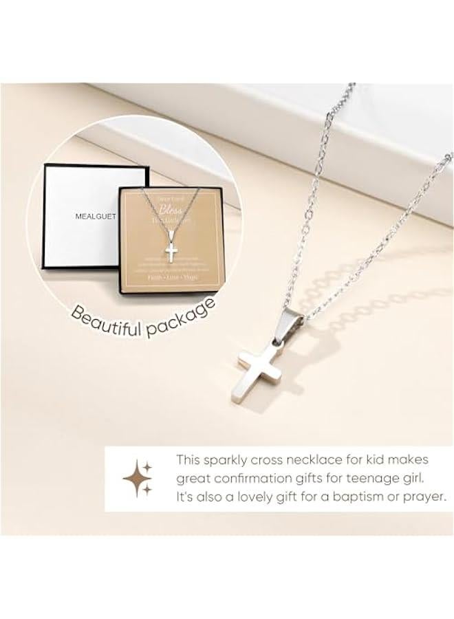Arabest Easter Gift Cross Necklace for Kids : Minimalist Gold Plated/Silver Cross Chain Necklace Jewelry  Gift First Communion Baptism Gifts for Teenage Girls Boys Son Easter Baskets - Image 3