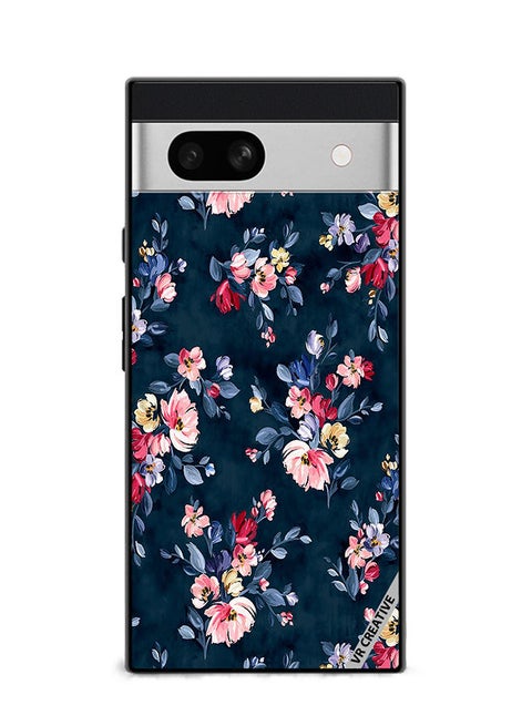 Protective Case Cover For Google Pixel 7a A Navy Floral Print With Brightly Coloured Pink And Yellow Flowers On It Design Multicolour
