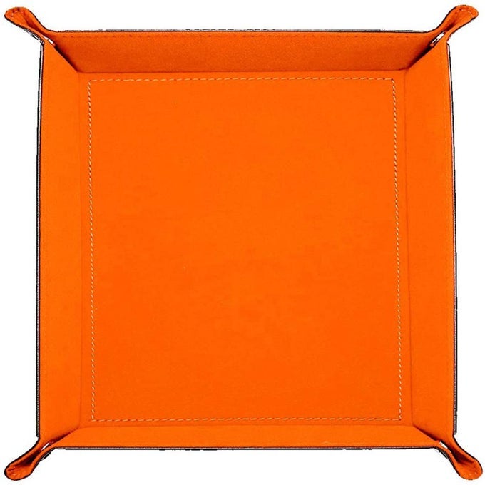 VALET TRAY DESKTOP STORAGE ORGANIZER VEGAN LEATHER CATCHALL BEDSIDE VANITY TRAY NIGHTSTAND CADDY HOLDER FOR REMOTE CONTROLLER WATCH KEYS PHONE WALLET COIN JEWELRY ORANGEBLACK