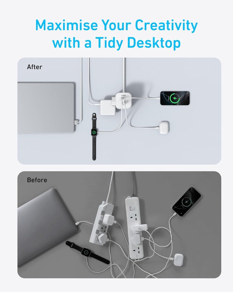 Anker Tower Extension Lead with USB Slots, 12-in-1 Surge Protector Plug Extension Socket with Switch (13A, 2990W), 20W USB C Fast Charging Power Strip, 8 AC Outlets, 4 USB Ports, 2m Extension Cable - Image 4