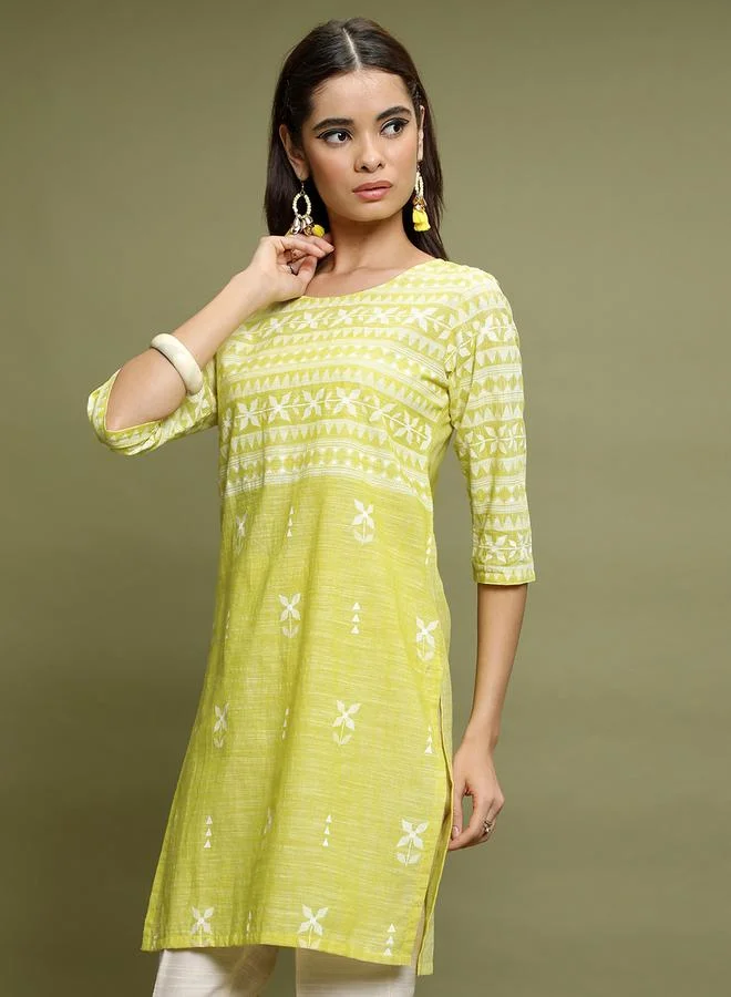Vishudh Vishudh Geometric Print 3/4 Sleeves Cotton Tunic