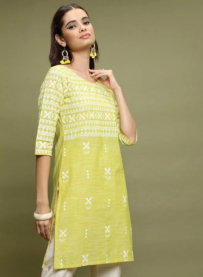 Vishudh Vishudh Geometric Print 3/4 Sleeves Cotton Tunic