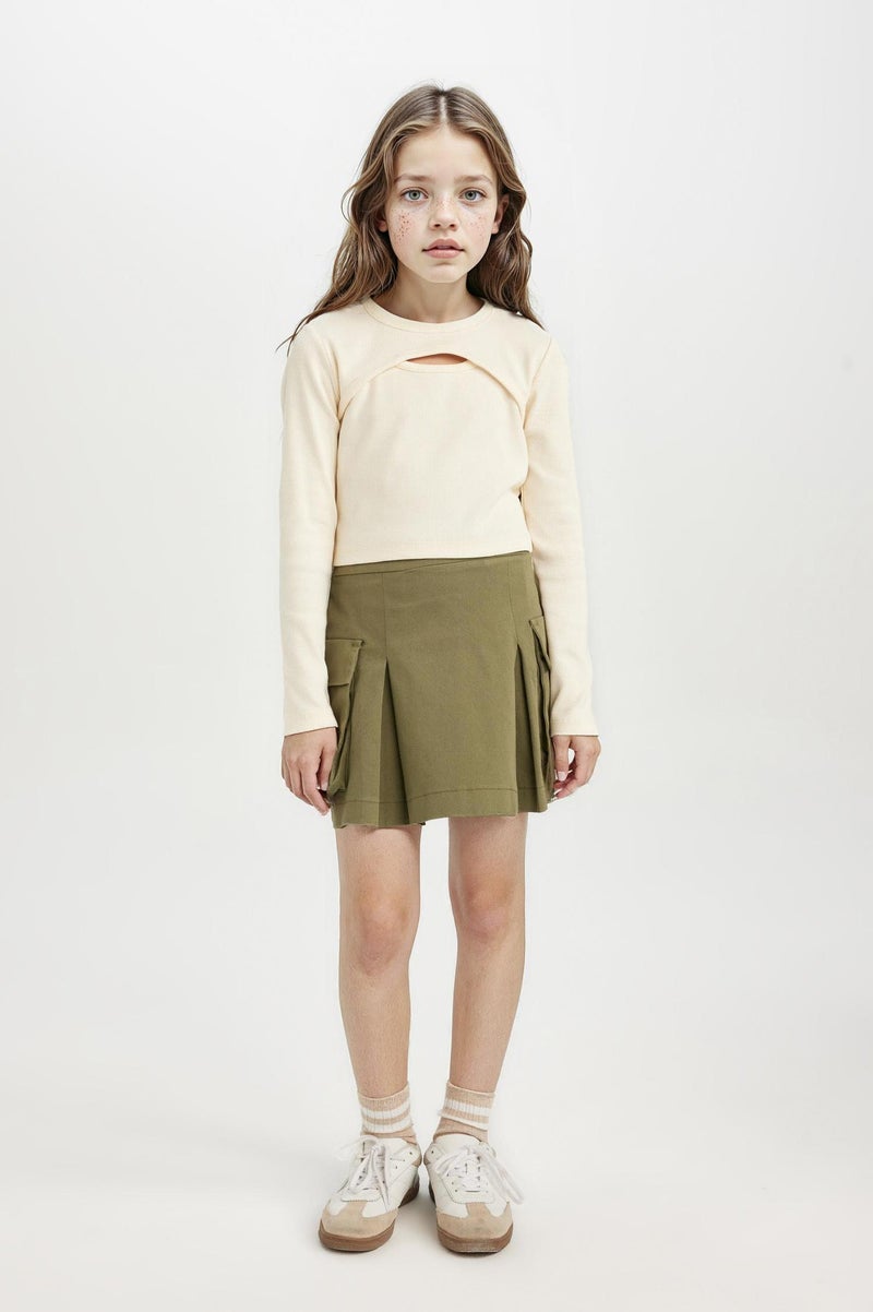 DeFacto Green Girl Girl Pleated Detailed Gabardine Skirt Casual - Image 2